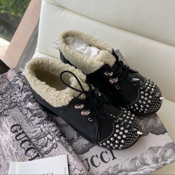 NIB $1500 Gucci Women Leather Boots Shoes Spikes And Studs Black 6.5 US /36.5 - Picture 3 of 9